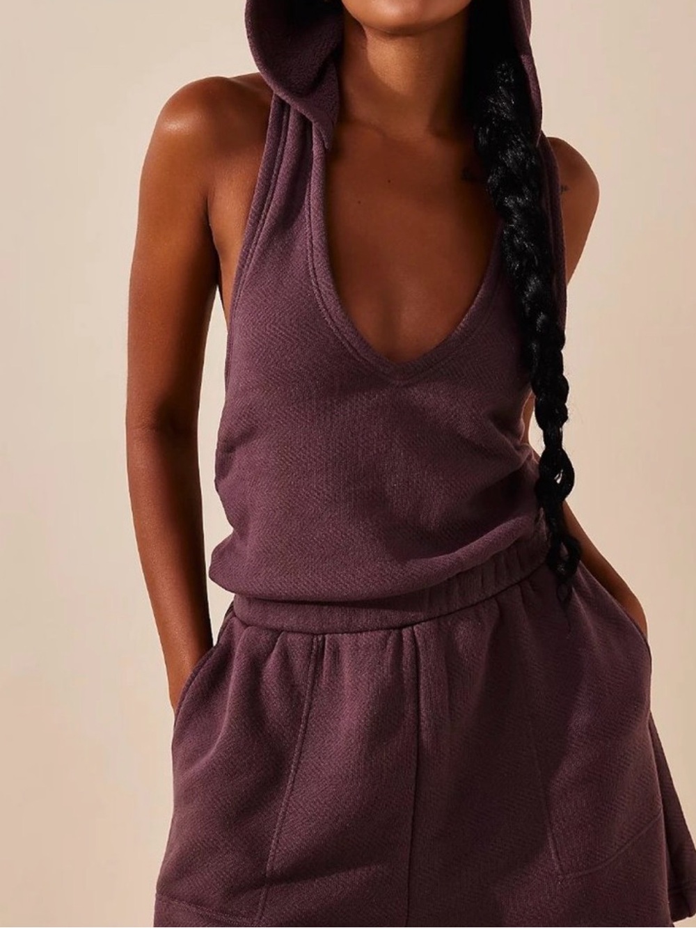 Free People Beach Oliver Romper in Chocolate Merlot Colorway Sz M EUC Cotton